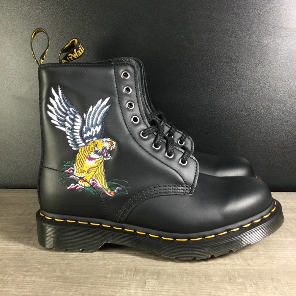 Dr. Martens Shoes - Dr. Martens 1460 Souvenir Embroidered Black Leather Boots Women's 7 Men's 6